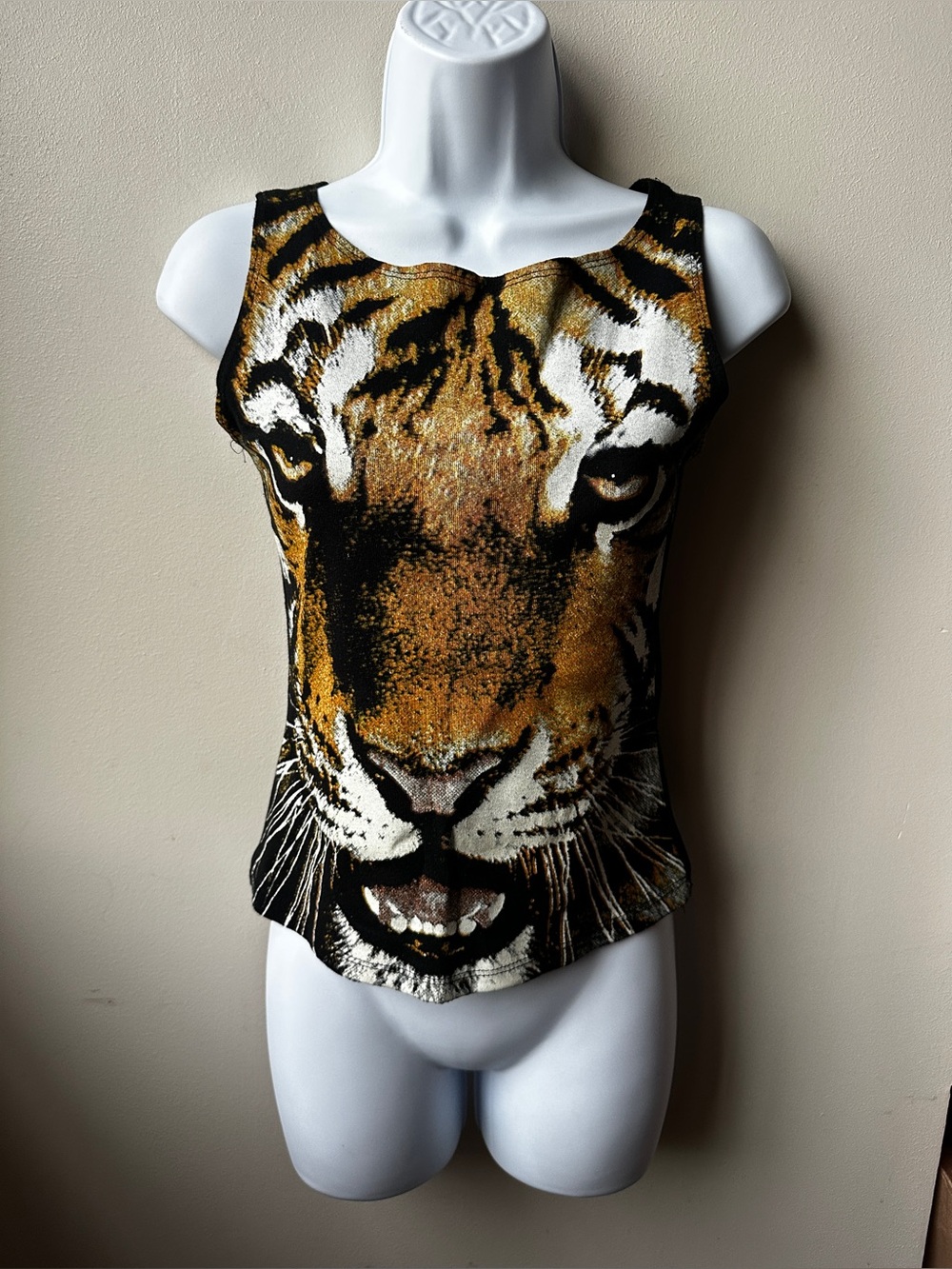 Y2K Tiger Face Graphic Tank Top Fitted Animal Print Sleeveless Grunge Indie 00s